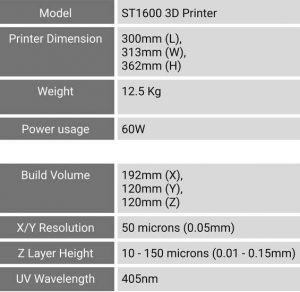 Satori-ST1600-3d printer specs
